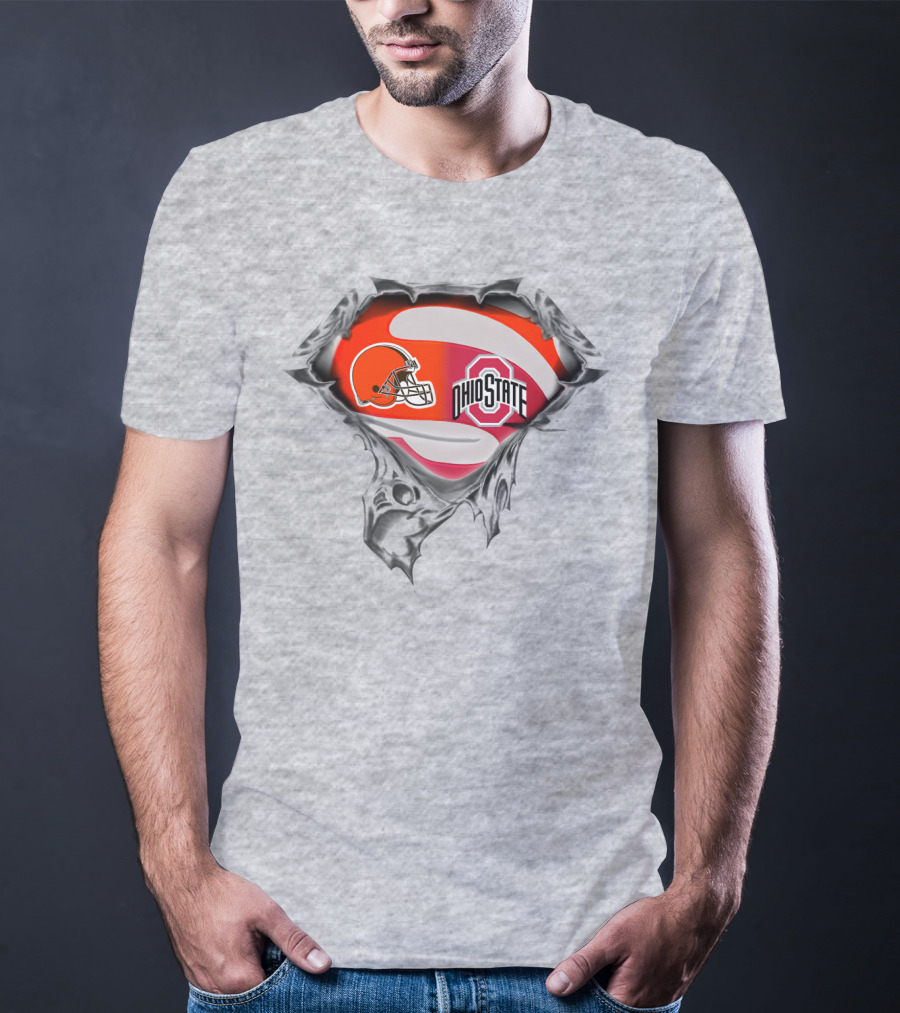 Browns Ohio State Logo Fusion With Football Helmet And Buckeye Symbol T-Shirt