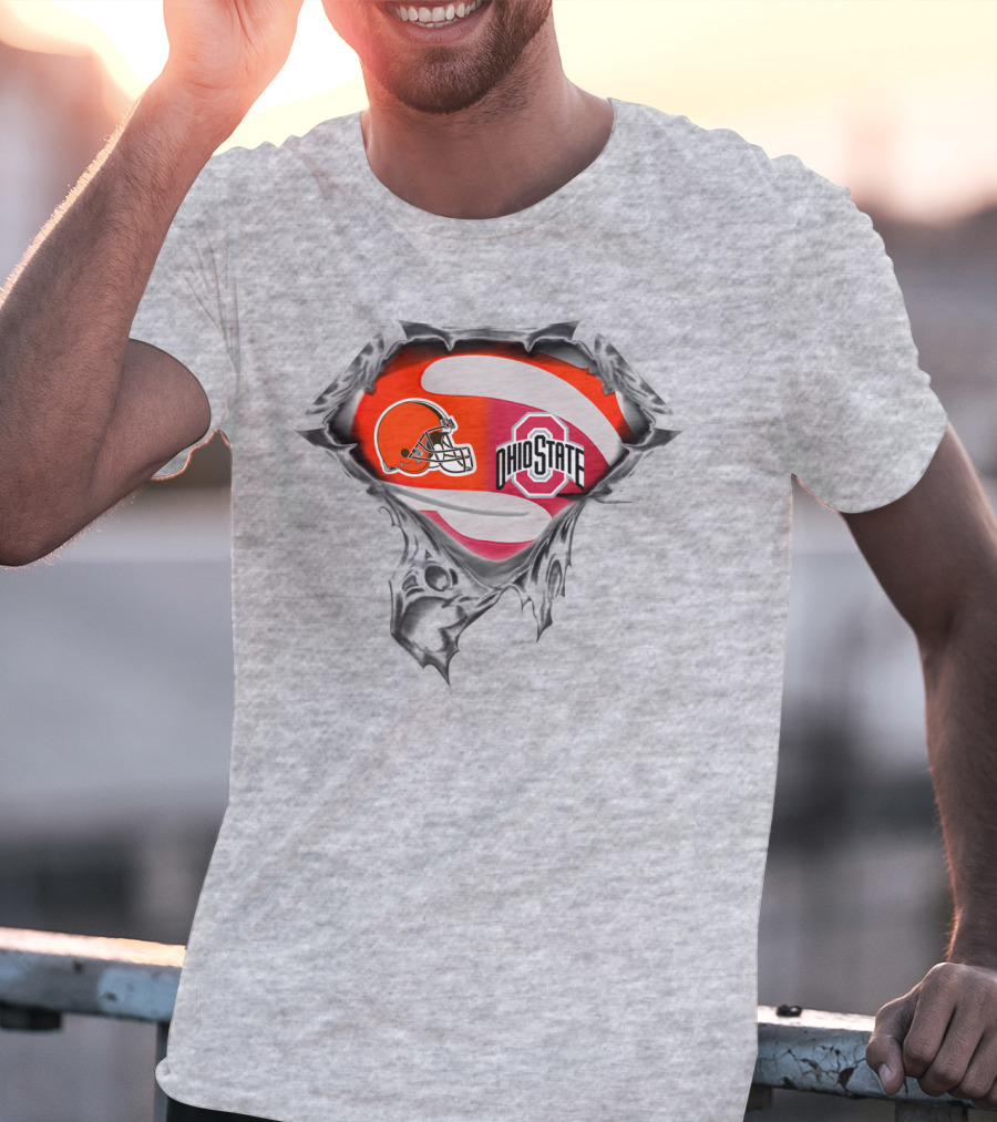 Browns Ohio State Logo Fusion With Football Helmet And Buckeye Symbol T-Shirt