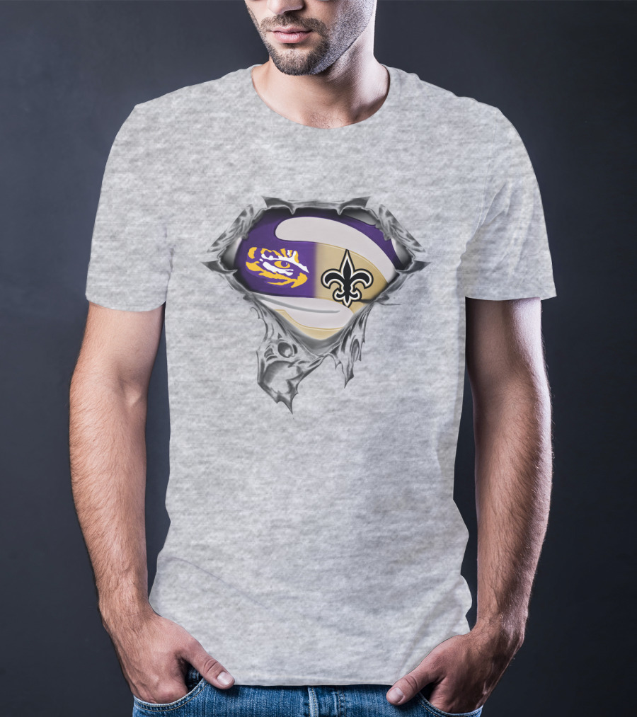 Lsu Tigers And New Orleans Saints Fleur-De-Lis Rip Effect T-Shirt