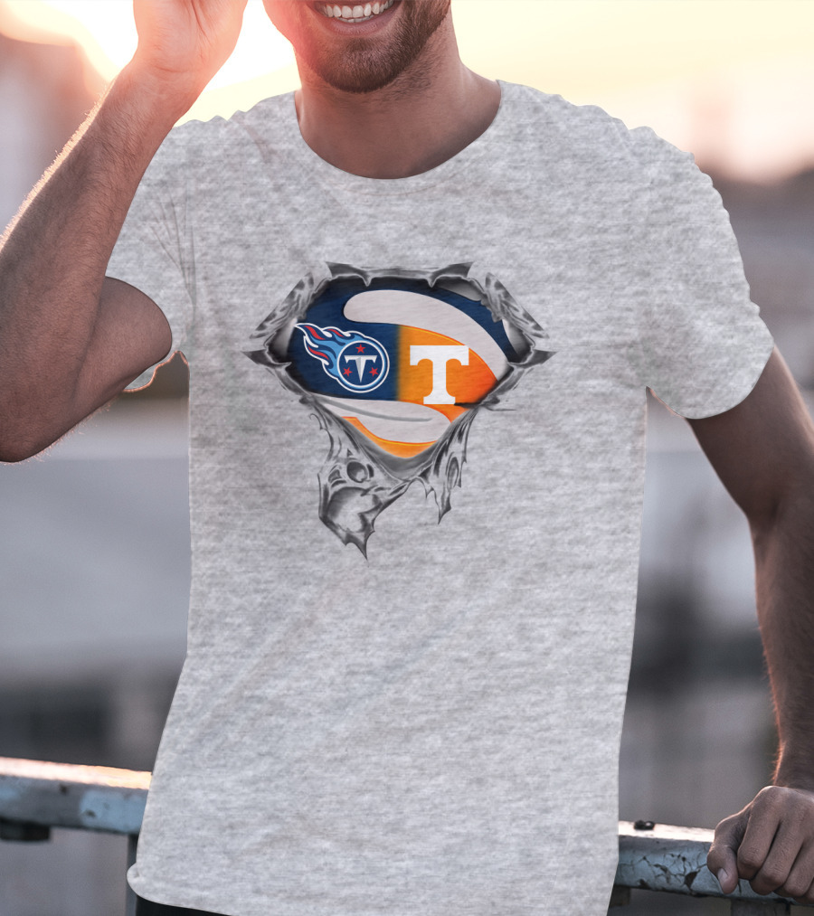 Tennessee Titans Volunteers Crossover Logo Superhero Theme T-Shirt