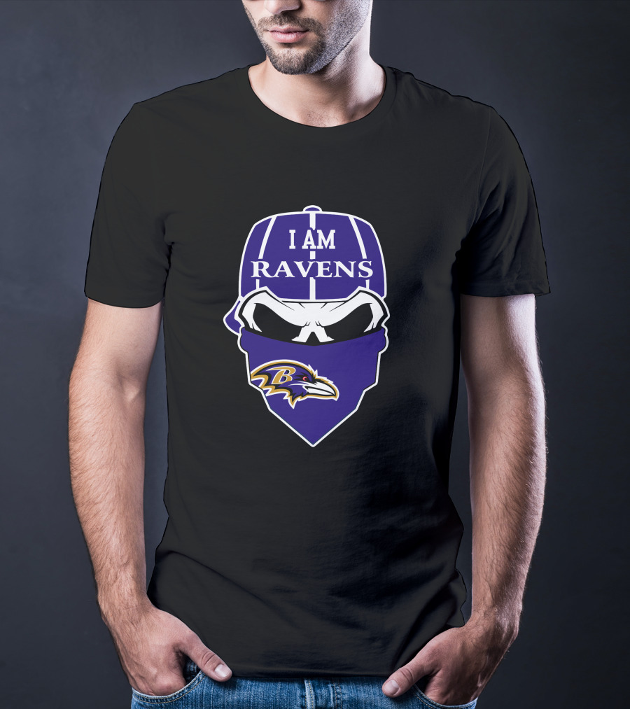 I Am Ravens Baltimore Ravens Skull Bandana T-Shirt