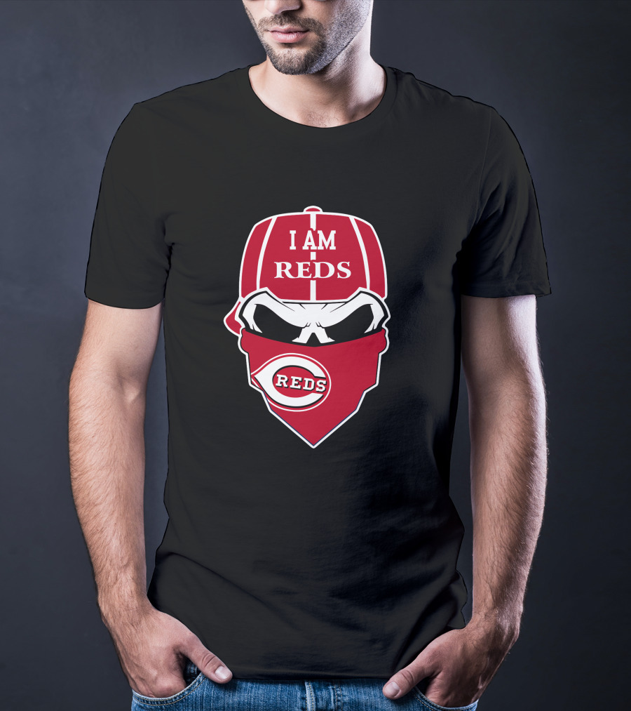I Am Reds Cincinnati Reds Skull Logo Bandana T-Shirt