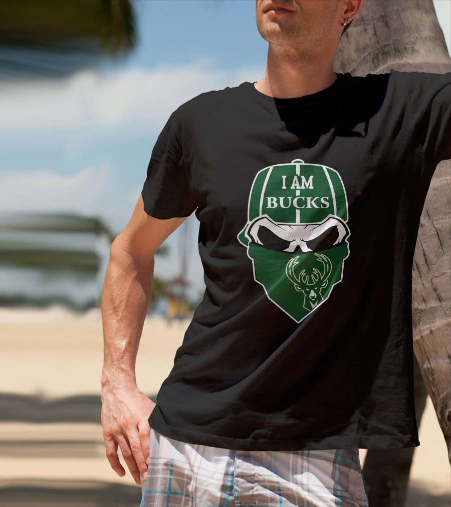I Am Bucks Milwaukee Bucks Skull With Logo Bandana T-Shirt