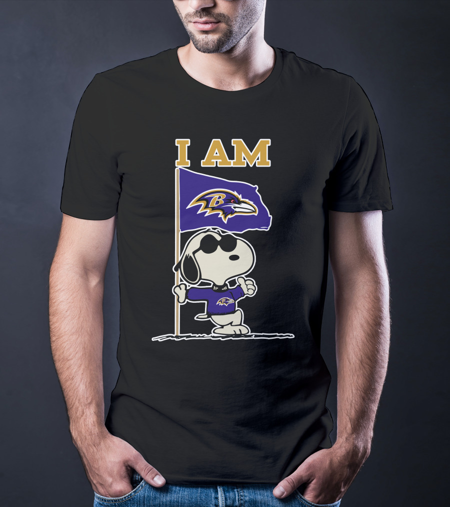 I Am Baltimore Ravens Snoopy Flag Ravens T-Shirt