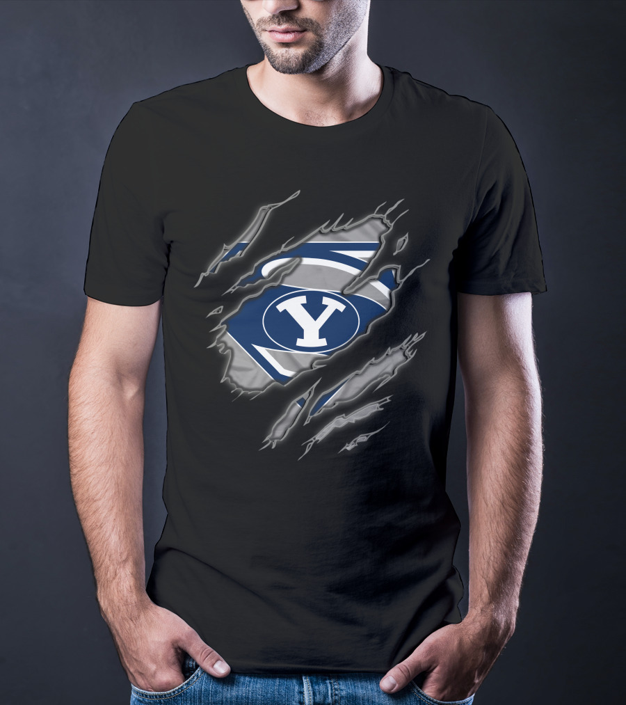 Byu Cougars Superman Logo Ripped T-Shirt