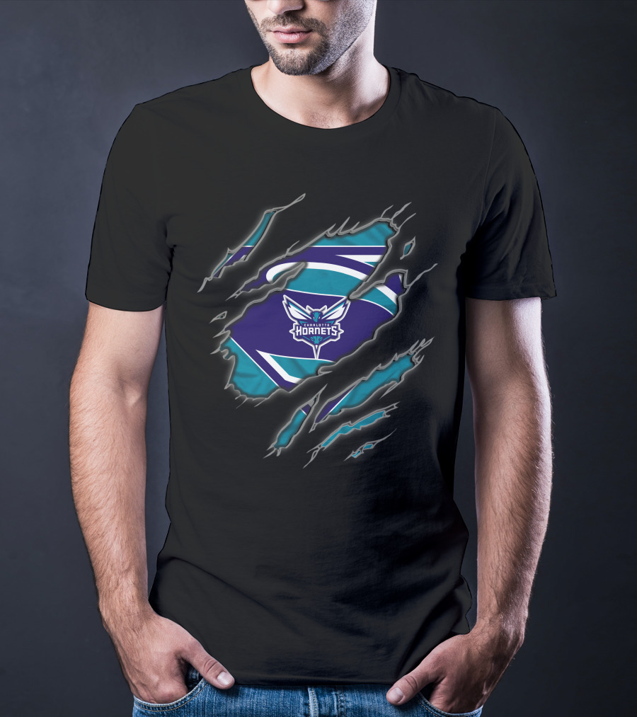 Charlotte Hornets Superman Style Rip Reveal T-Shirt