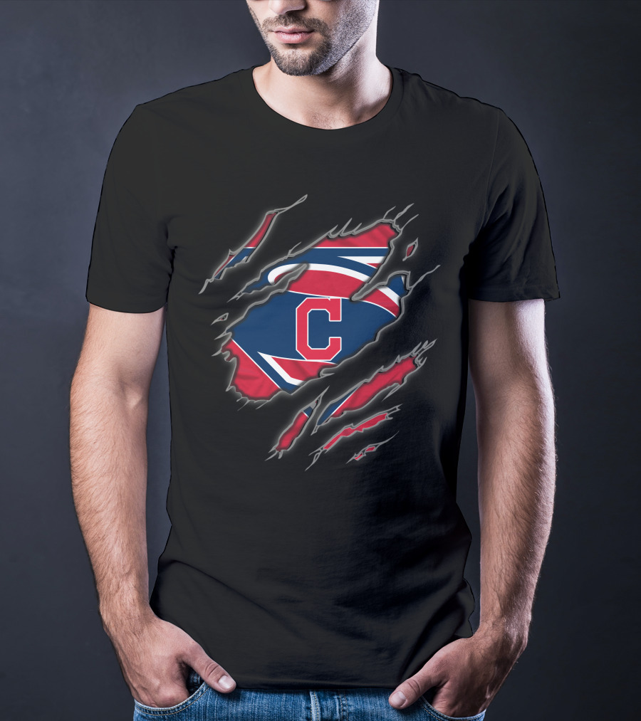 Cleveland Indians Superman Logo Claw Marks T-Shirt