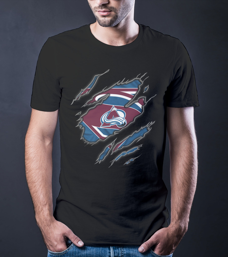 Colorado Avalanche Superman Logo Claw Marks Black T-Shirt
