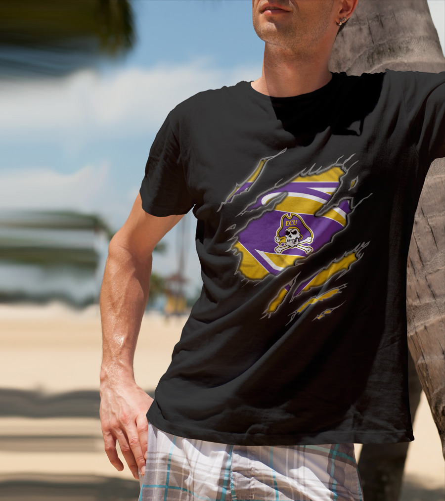 Ecu Pirates Logo With Superman Style Rip T-Shirt