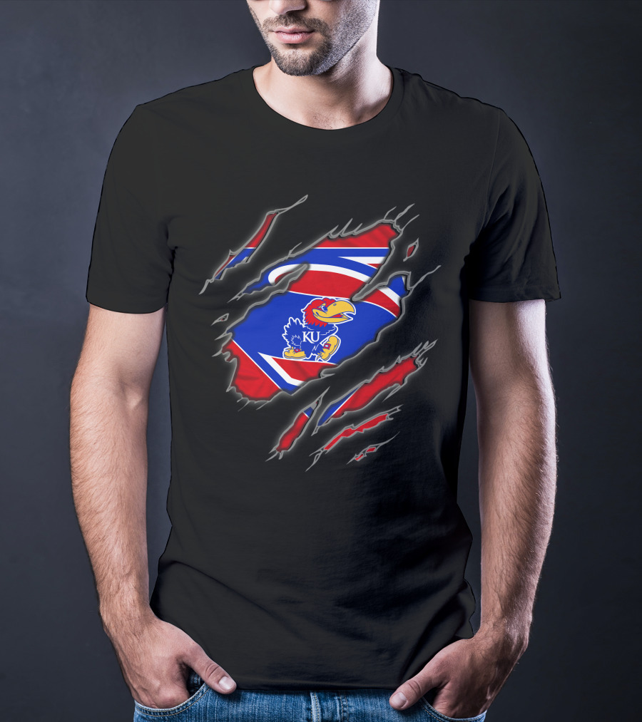 Kansas Jayhawks Torn Superman-Inspired Logo Claw Slash T-Shirt