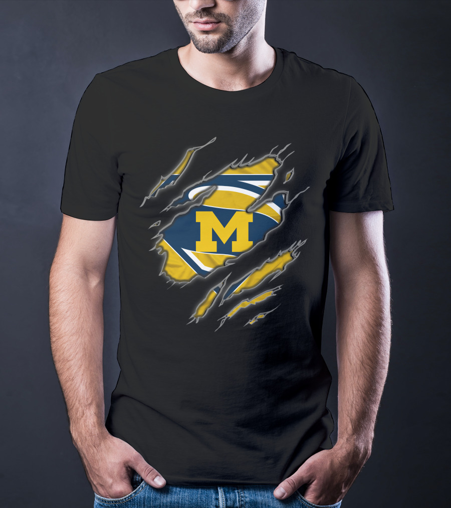 Michigan Wolverines Superman Logo Claw Rip T-Shirt