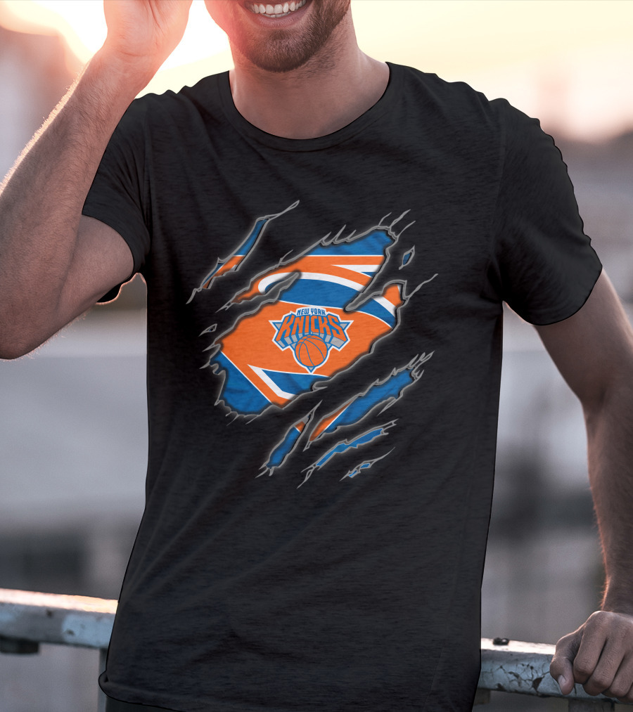 New York Knicks Superman Logo With Claw Marks And Basketball T-Shirt