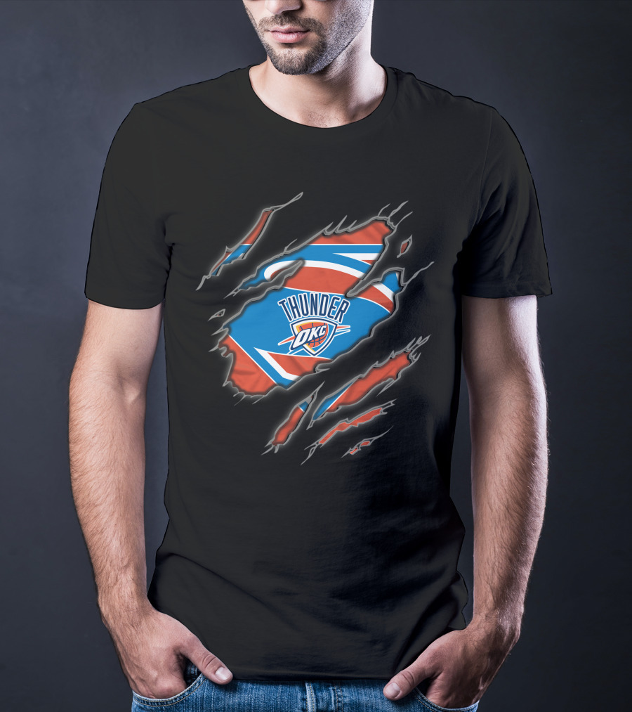 Oklahoma City Thunder Okc Emblem With Superman Style Ripped T-Shirt