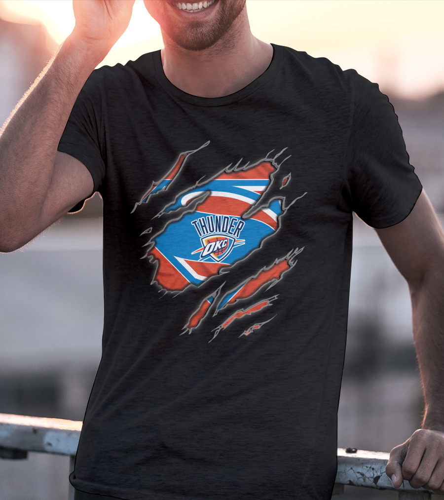 Oklahoma City Thunder Okc Emblem With Superman Style Ripped T-Shirt