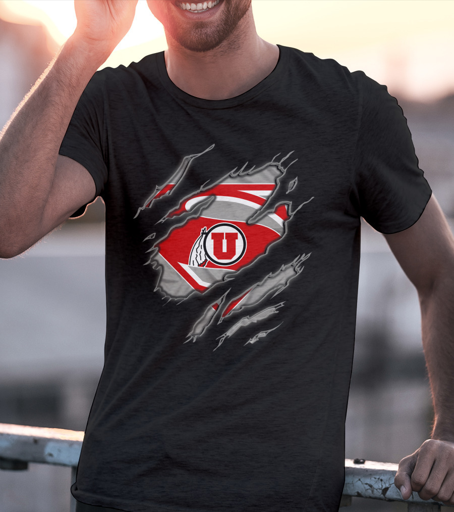 Utah Utes Superman Logo Claw Rip T-Shirt