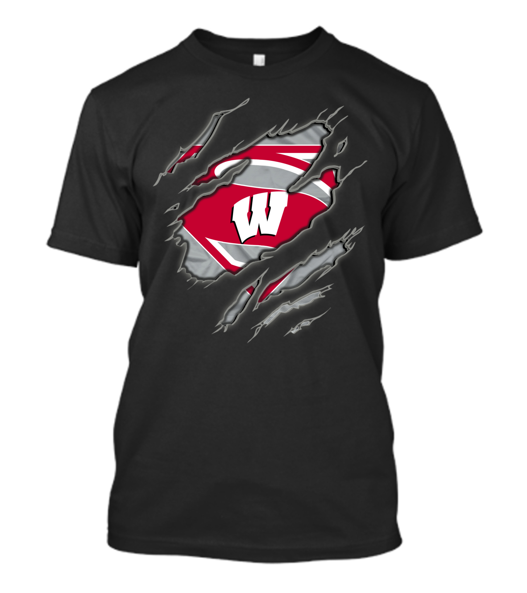 Wisconsin Badgers Superman Logo Ripped Effect T-Shirt