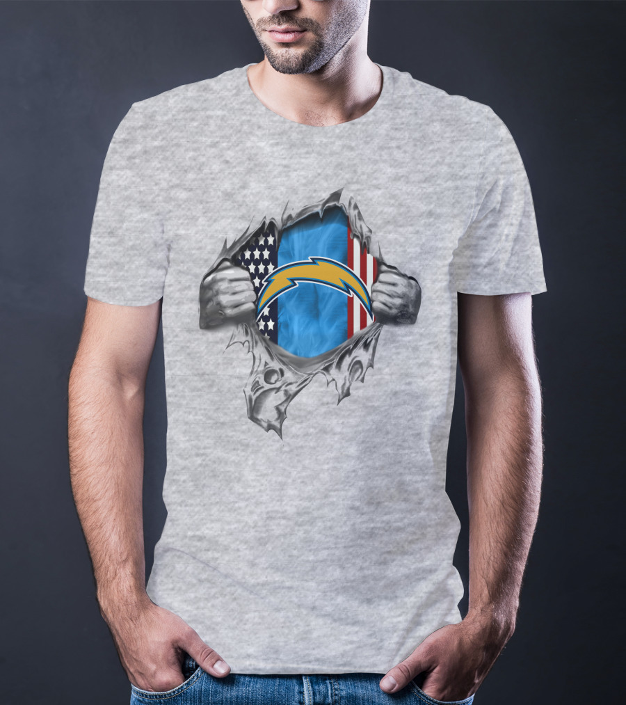 Los Angeles Chargers American Flag Tear T-Shirt