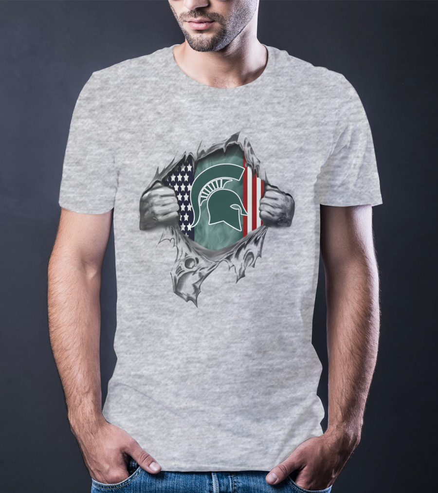 American Flag Themed Michigan State Spartans Torn Fabric T-Shirt