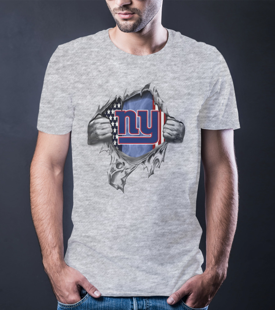 New York Giants American Flag Ny Logo Peeking From Ripped Surface T-Shirt