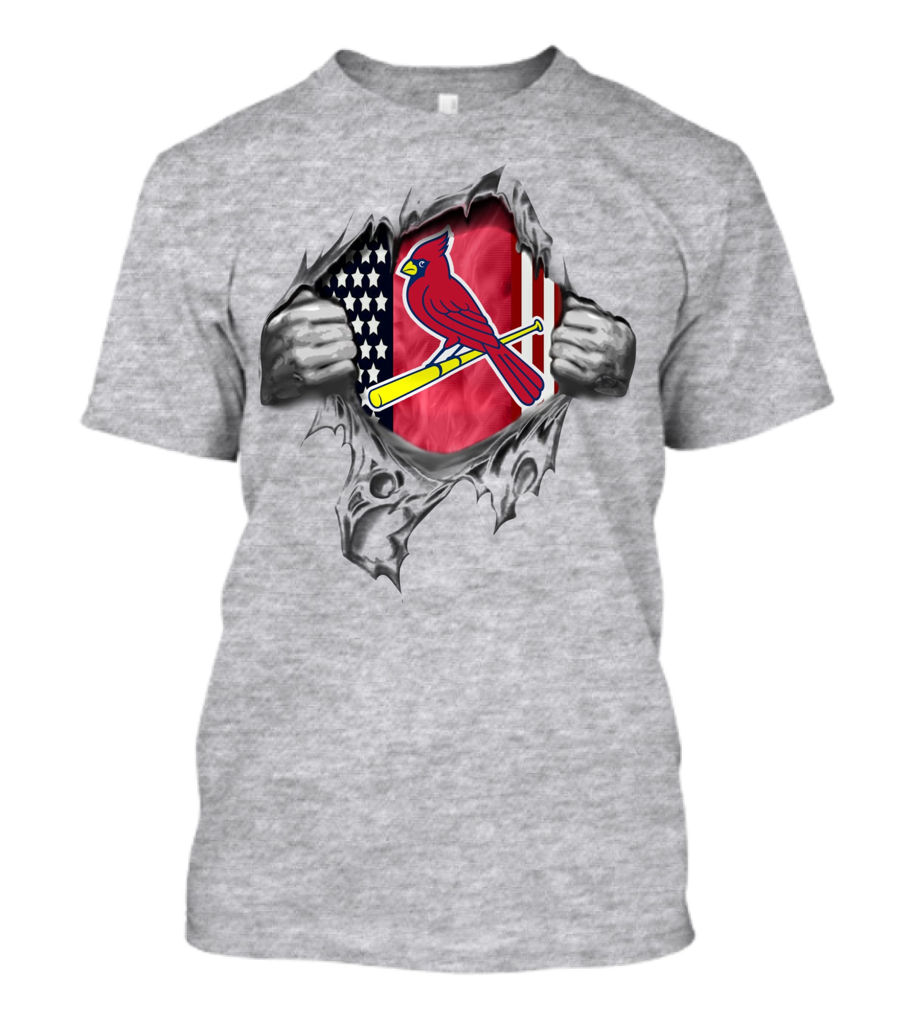 St Louis Cardinals American Flag Baseball Logo Torn Reveal T-Shirt