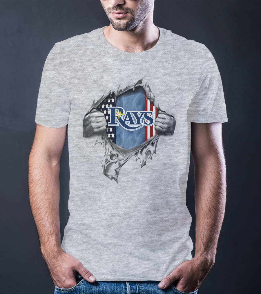 Rays American Flag Torn Metal T-Shirt