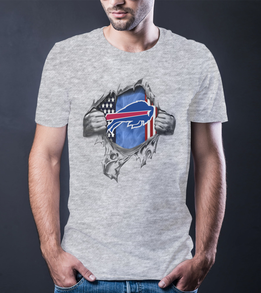 American Flag Buffalo Bills Logo Hidden Under Ripped Skin T-Shirt