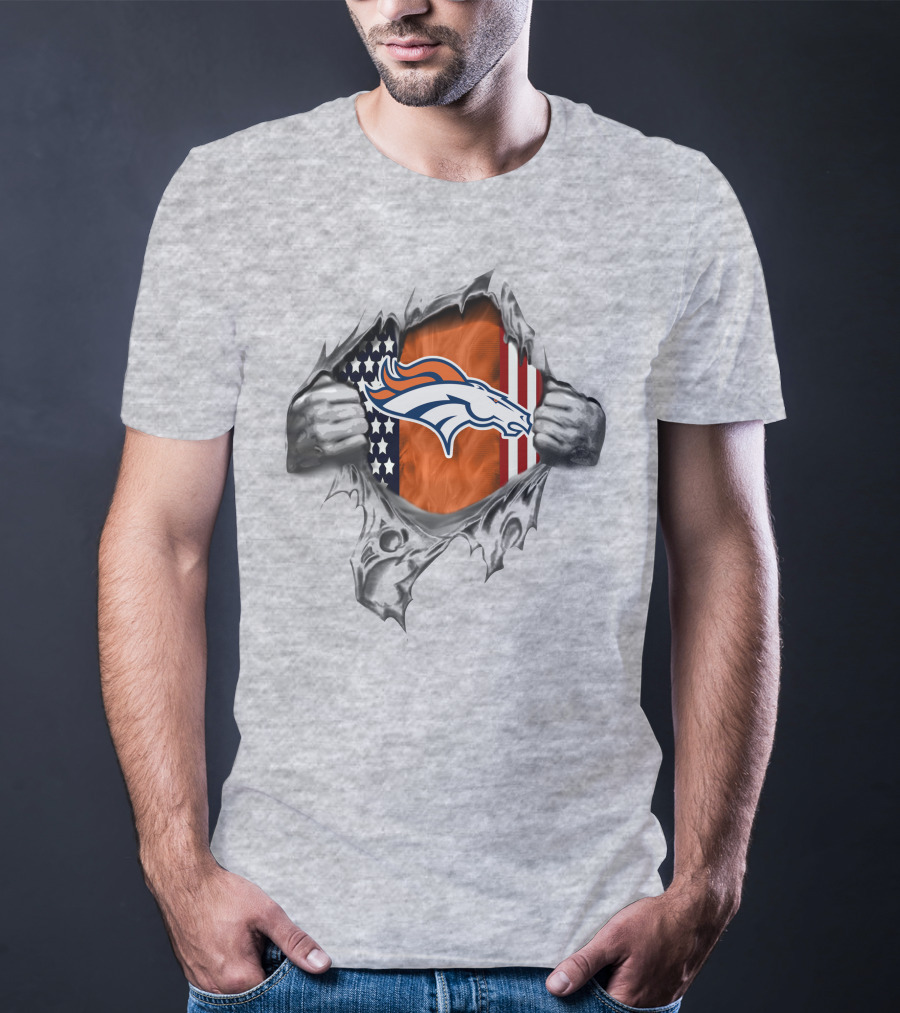 Denver Broncos American Flag Logo Tear Effect T-Shirt