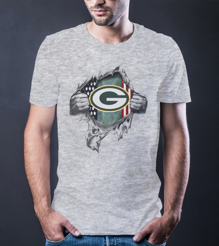 Green Bay Packers G American Flag Rip Style T-Shirt
