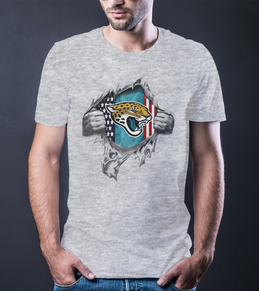 Ripped American Flag With Jacksonville Jaguars T-Shirt