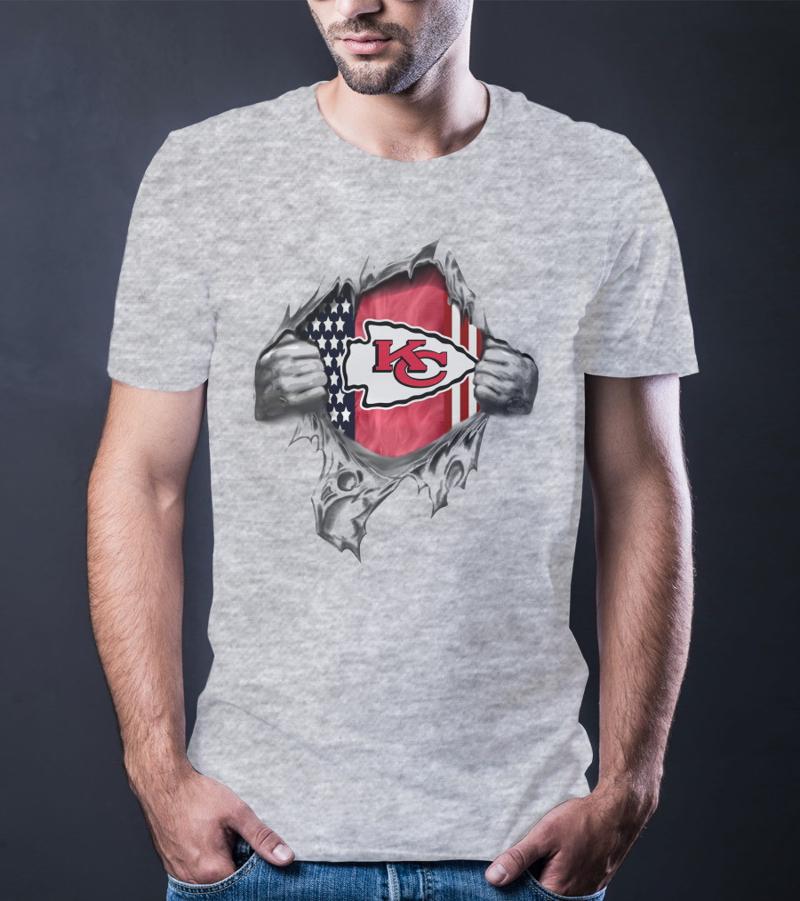 Kansas City Chiefs American Flag Tear Open T-Shirt
