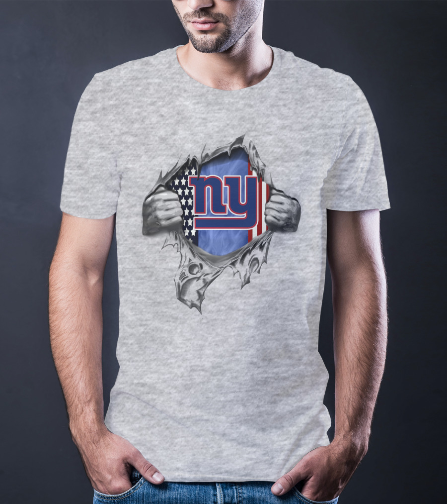 New York Giants Ny American Flag Tear T-Shirt