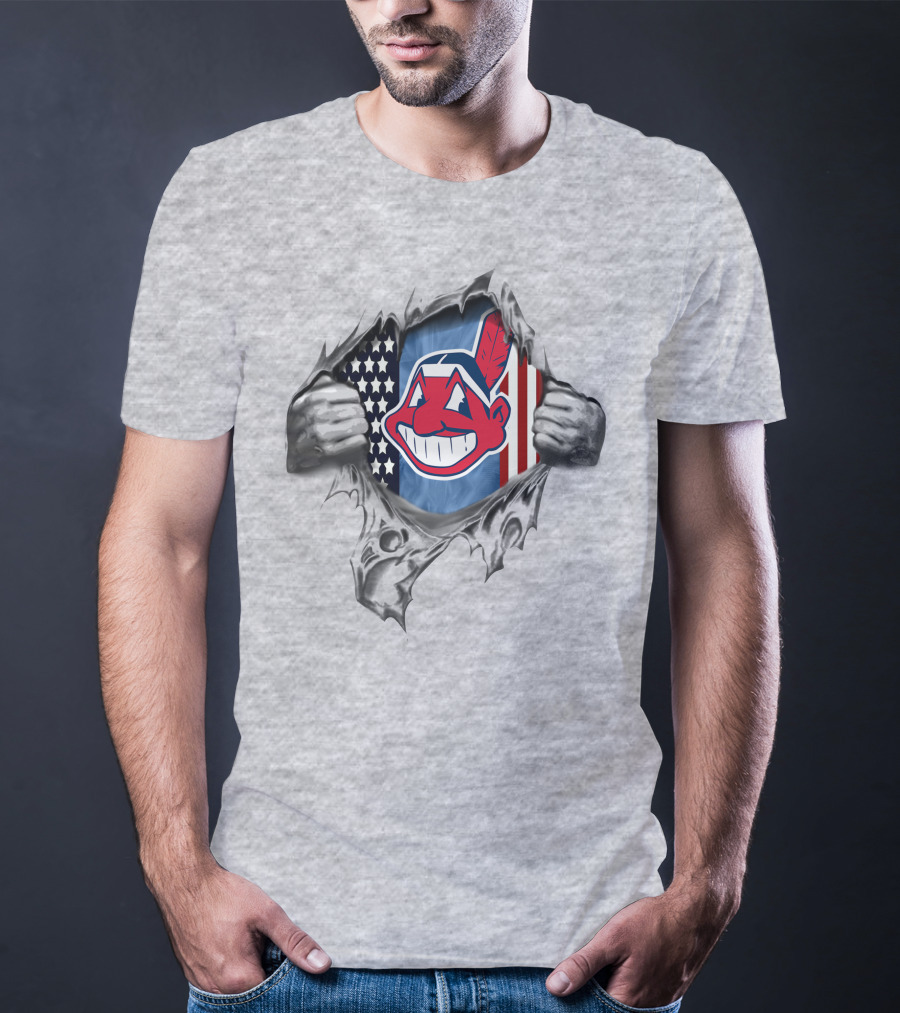Cleveland Indians Chief Wahoo Flag American Flag Ripped T-Shirt