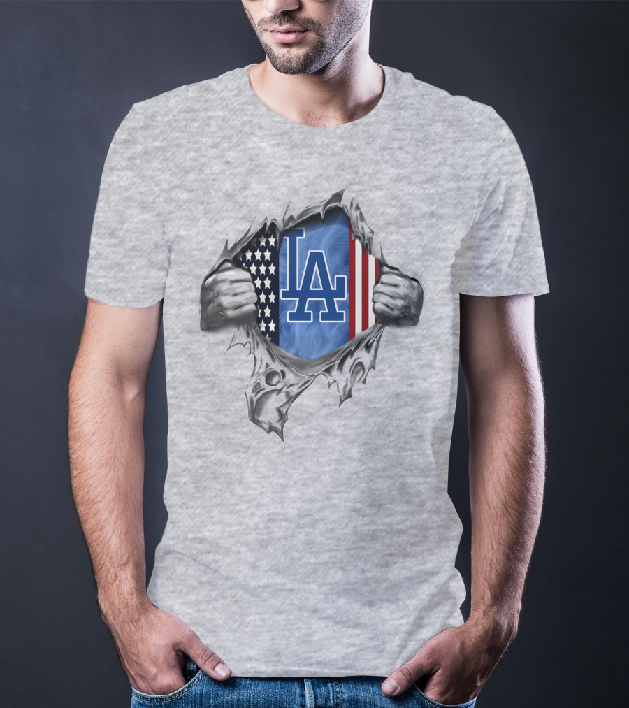 Los Angeles Dodgers American Flag Rip T-Shirt