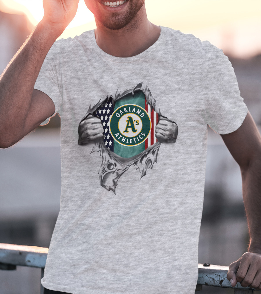 Oakland Athletics American Flag Ripped Hands T-Shirt