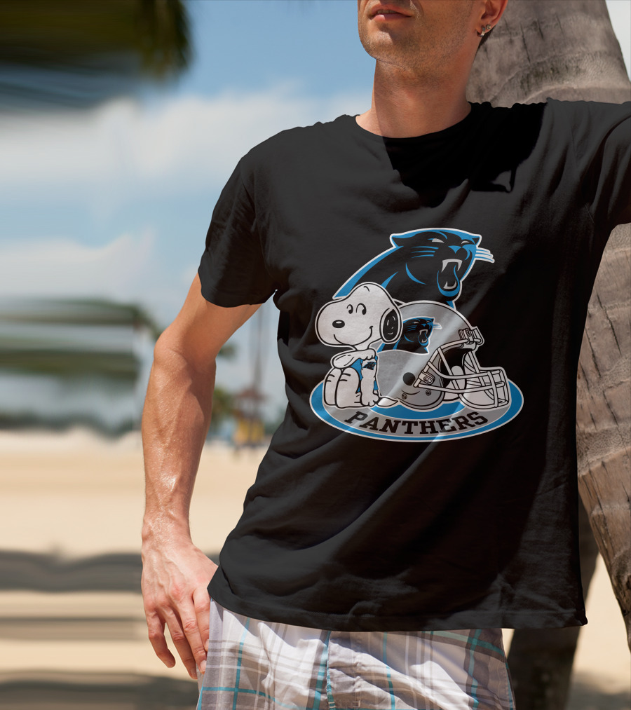 Snoopy Hugging Carolina Panthers Helmet With Team T-Shirt