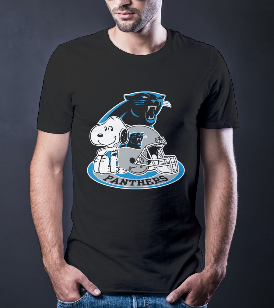 Snoopy Hugging Carolina Panthers Helmet With Team T-Shirt
