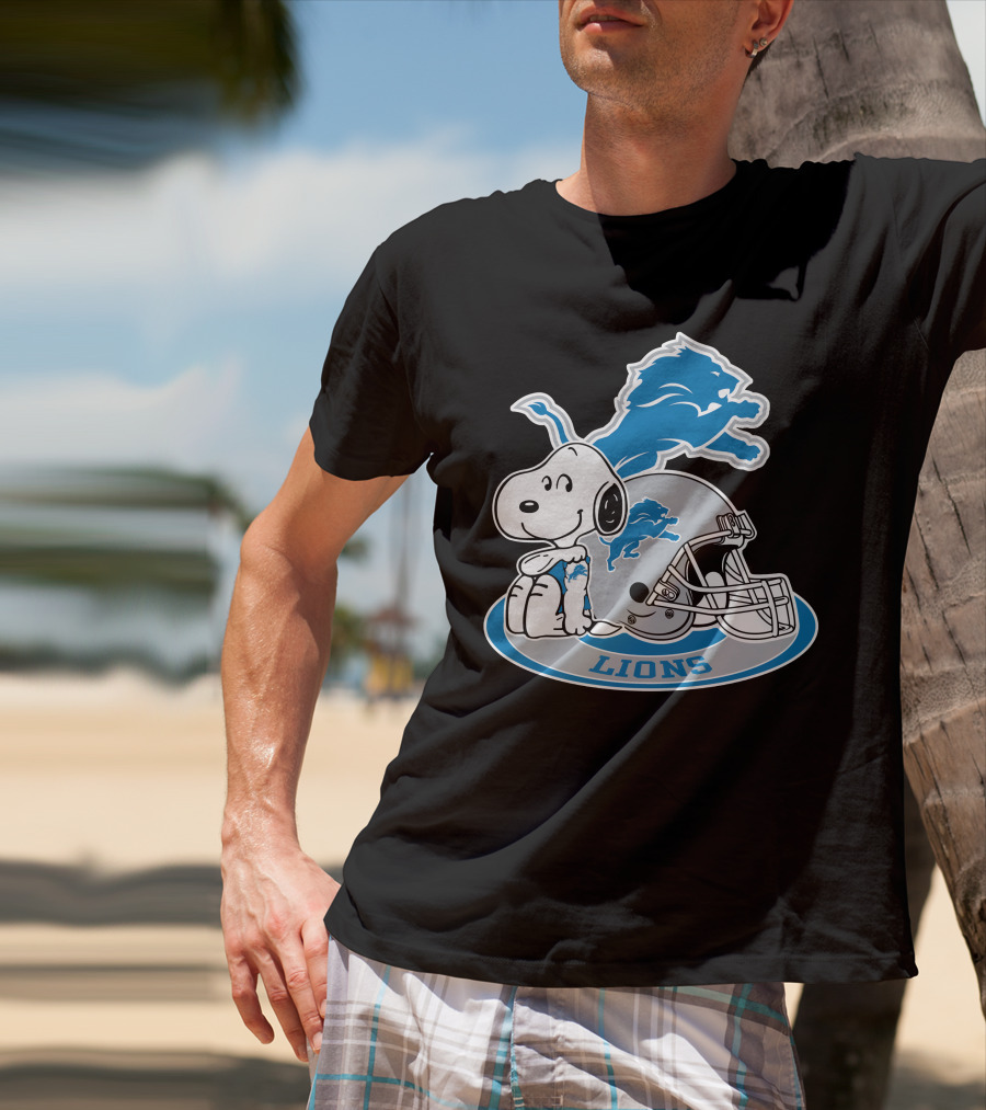 Detroit Lions Snoopy Helmet Nfl Team Logo Peanuts Featured T-Shirt