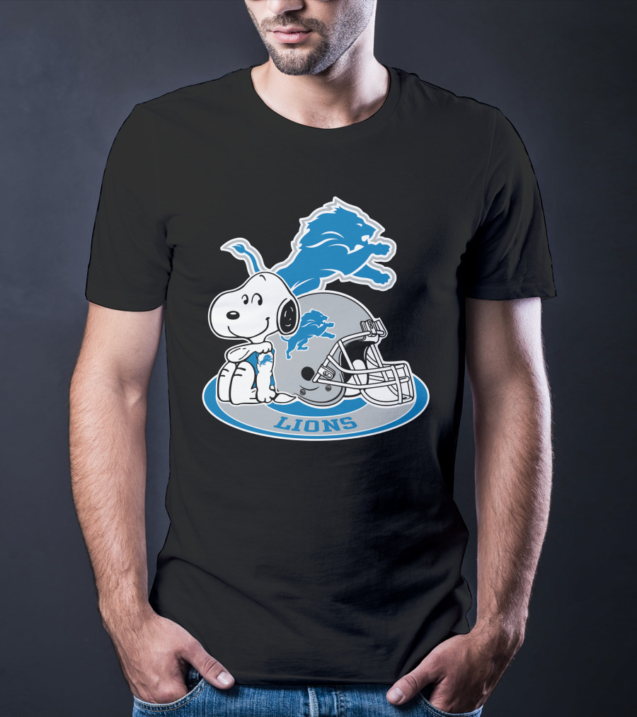 Detroit Lions Snoopy Helmet Nfl Team Logo Peanuts Featured T-Shirt