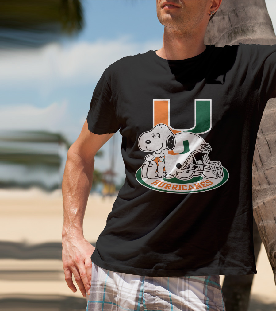 Miami Hurricanes Snoopy U Logo Helmet T-Shirt
