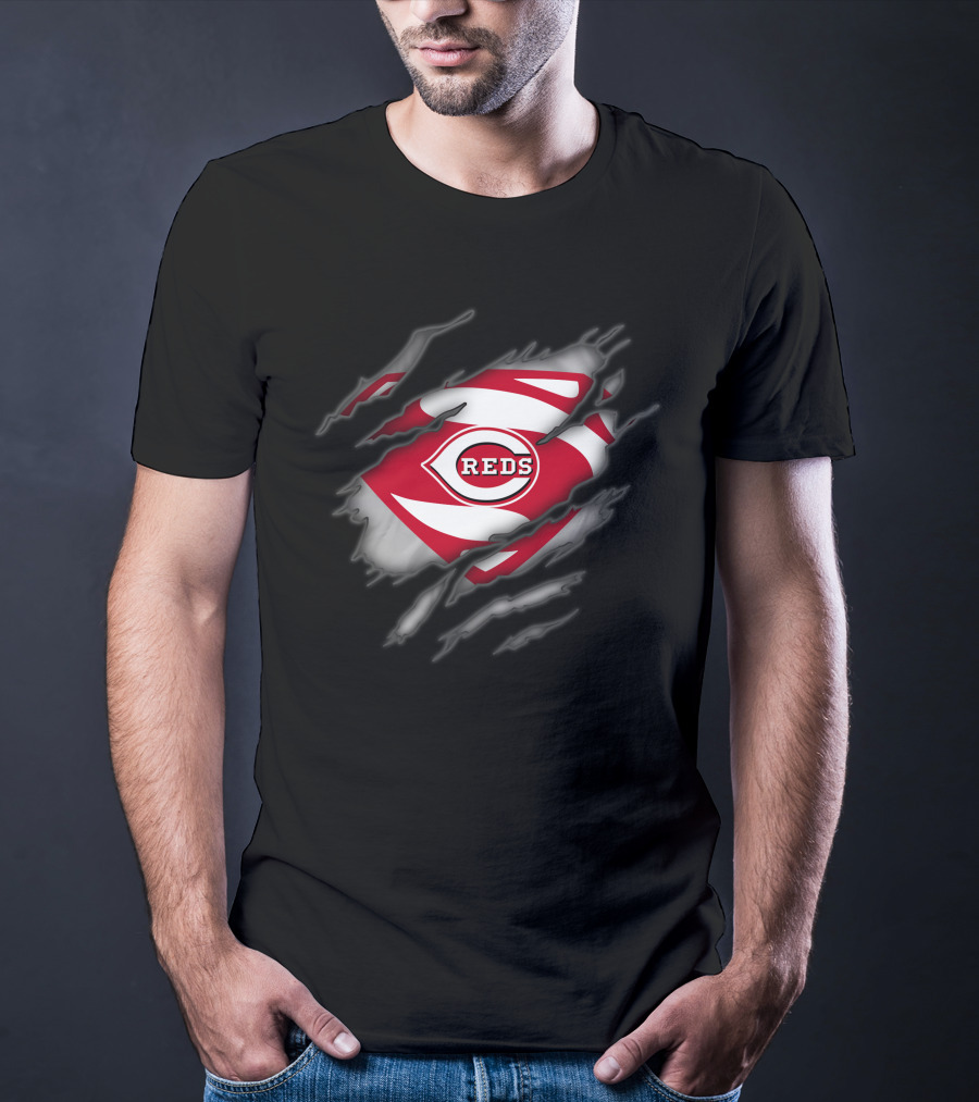 Cincinnati Reds Logo Superman Style Tear Reveal T-Shirt