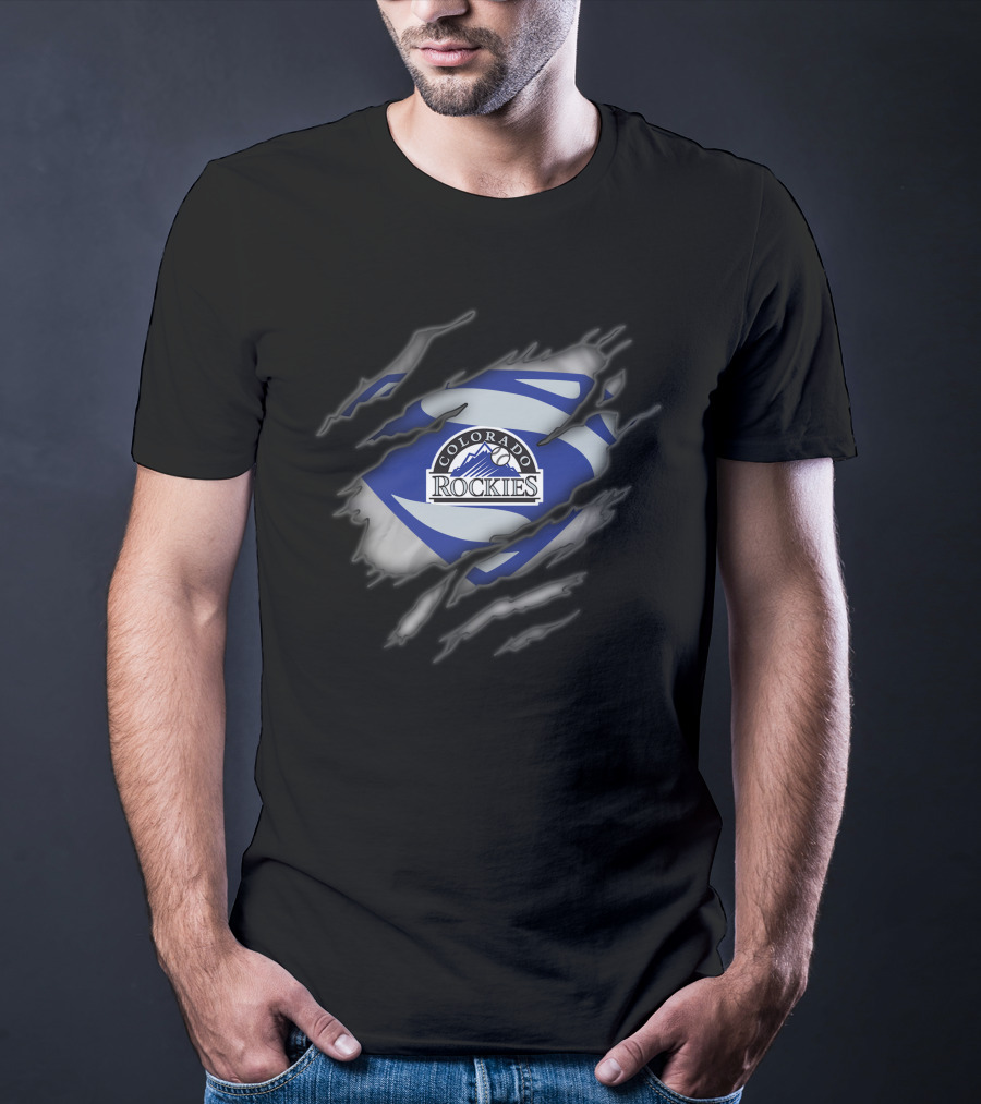 Colorado Rockies Emblem With Superman Style Rip Effect T-Shirt
