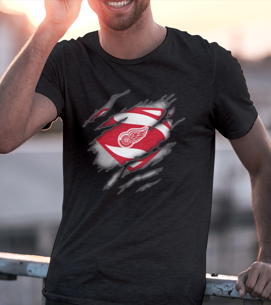 Detroit Red Wings Hockey Superman Logo Fusion T-Shirt