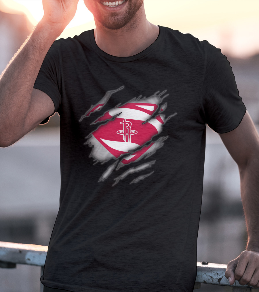 Houston Rockets Logo Superman Symbol Rip Claw Marks T-Shirt