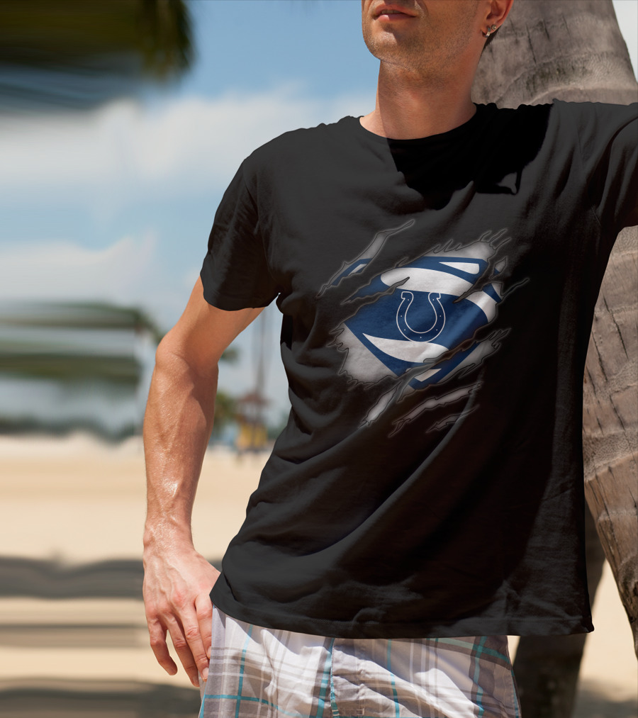 Indianapolis Colts Logo Superman Style Tear Effect T-Shirt
