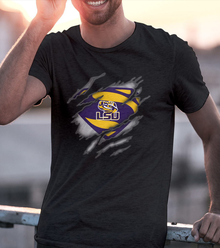 Lsu Tigers Logo Superman Style Rip T-Shirt