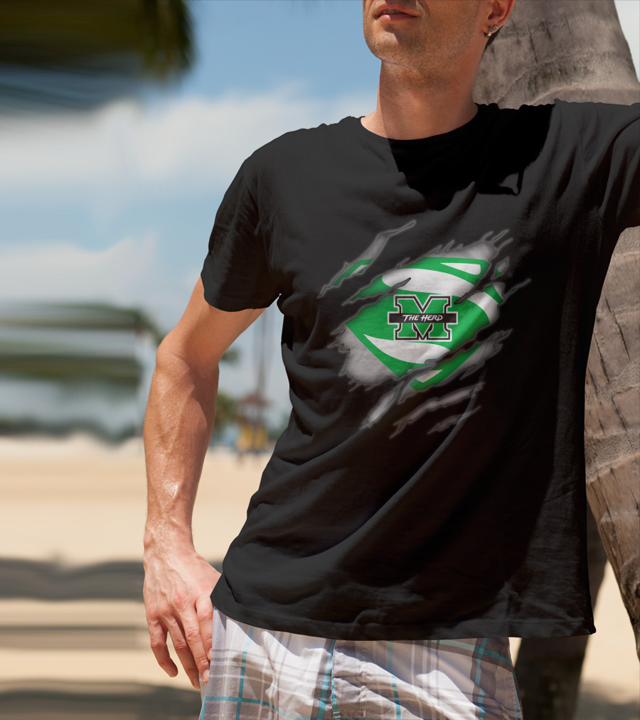 Marshall Thundering Herd M Logo Inside Superman-Style Rip T-Shirt