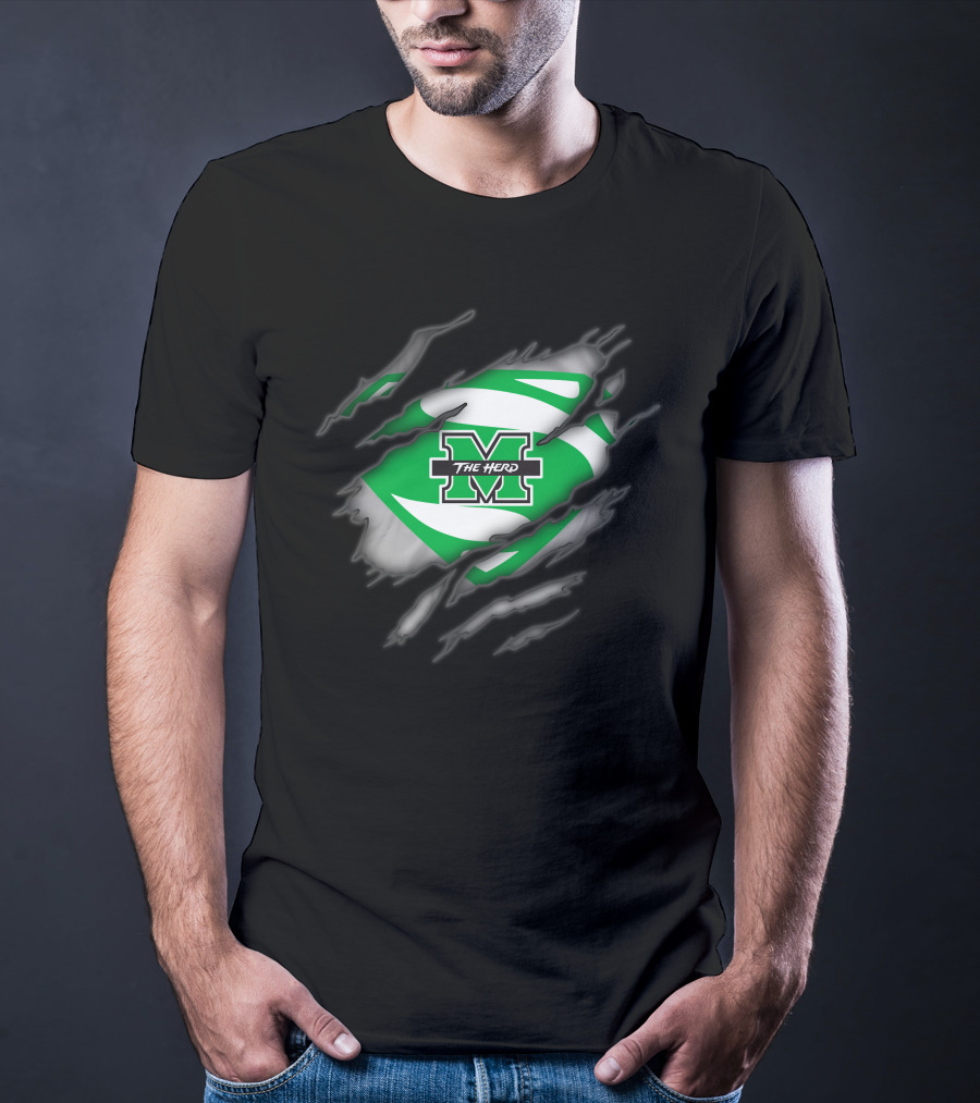 Marshall Thundering Herd M Logo Inside Superman-Style Rip T-Shirt
