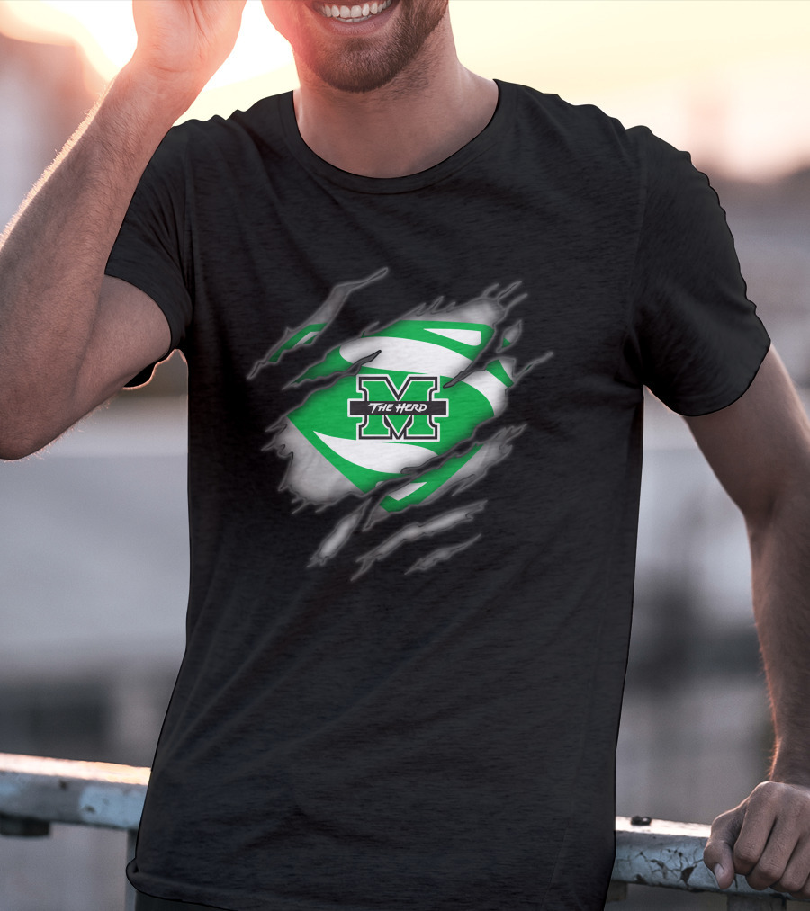 Marshall Thundering Herd M Logo Inside Superman-Style Rip T-Shirt