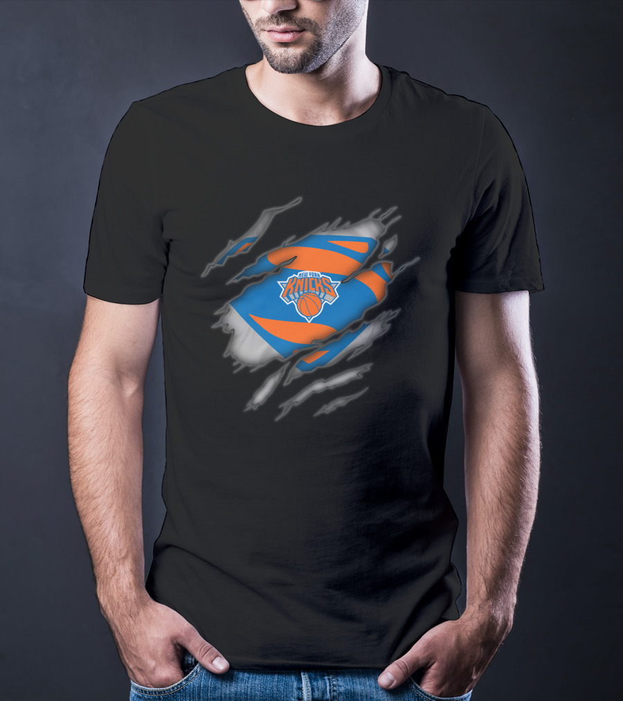 New York Knicks Basketball Superman Logo Reveal T-Shirt