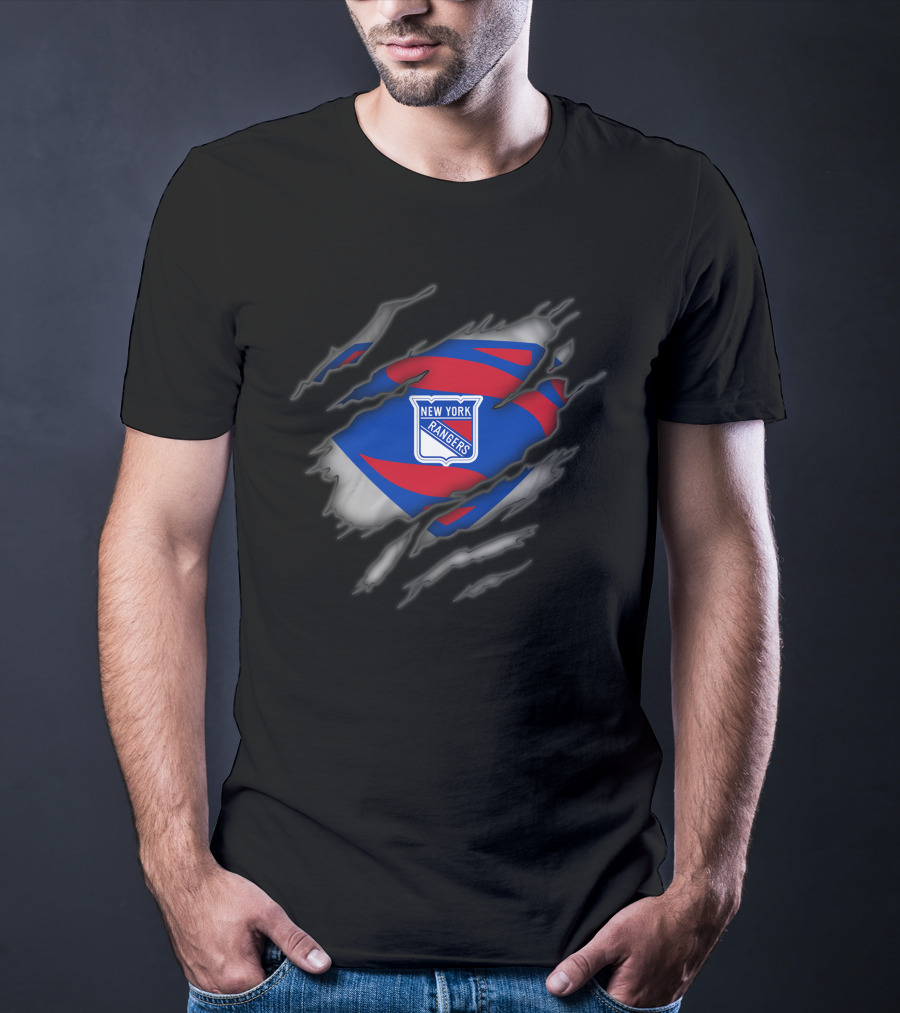 New York Rangers Logo Ripped Superman Style T-Shirt